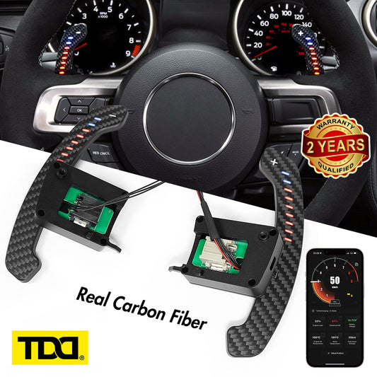 TDD Carbon Fiber Magnetic LED Paddle Shifters For Mustang 2015-2023