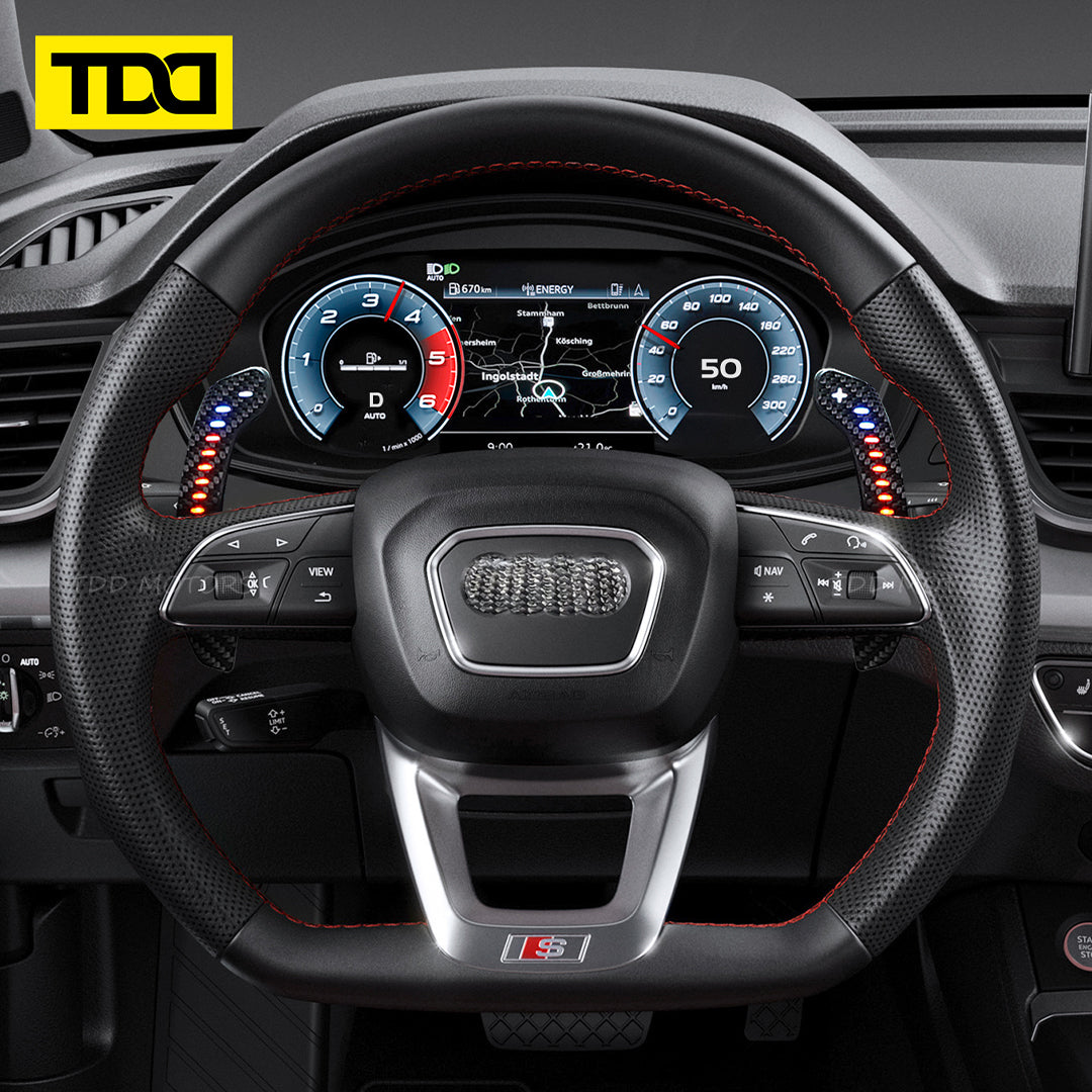 TDD Carbon Fiber Magnetic LED Paddle Shifters For Audi A1 A2 A3 A4 A5 A8 Q2 Q3 Q4 Q5 Q7 Q8 S1 S2 S3 S4 S5 SQ5 SQ7 SQ8 RS1 RS2 RS3 RS4 RS5 RSQ5