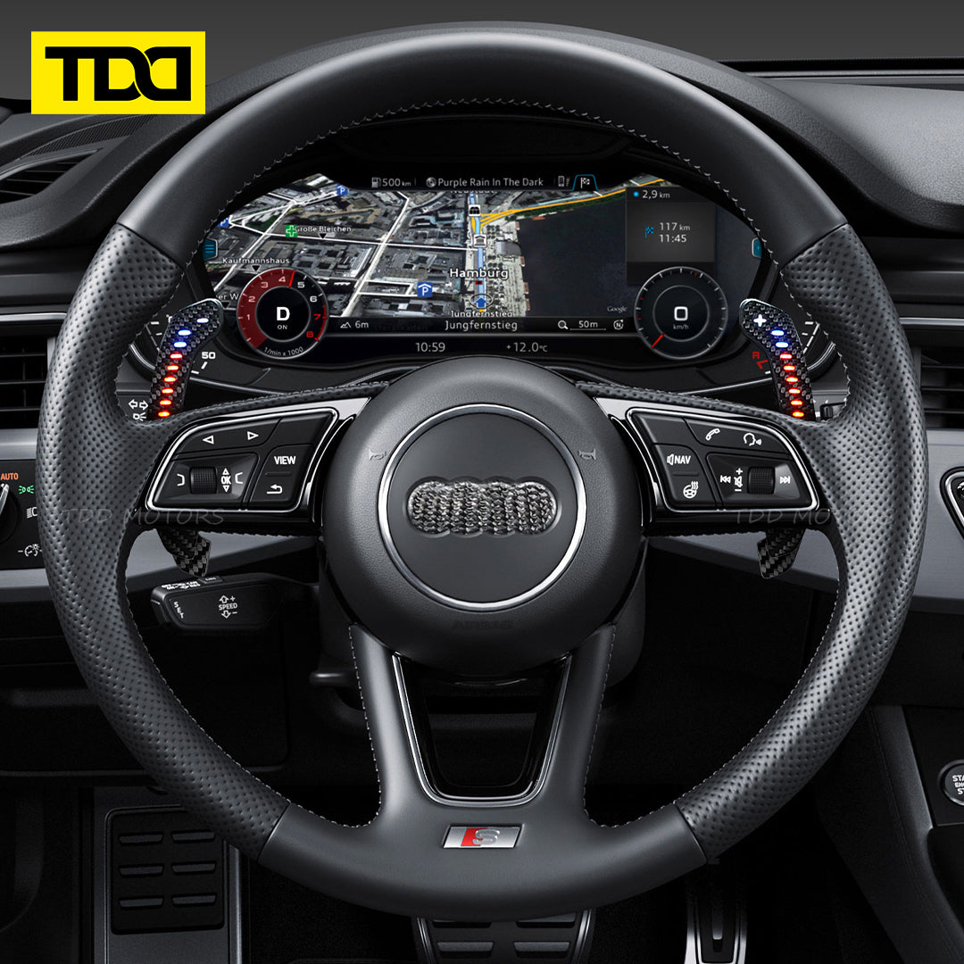 TDD Carbon Fiber Magnetic LED Paddle Shifters For Audi A1 A2 A3 A4 A5 A8 Q2 Q3 Q4 Q5 Q7 Q8 S1 S2 S3 S4 S5 SQ5 SQ7 SQ8 RS1 RS2 RS3 RS4 RS5 RSQ5