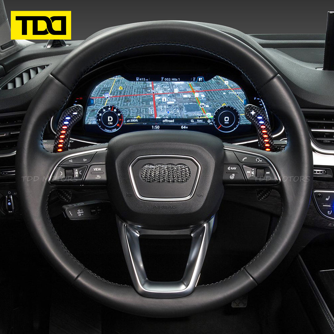 TDD Carbon Fiber Magnetic LED Paddle Shifters For Audi A1 A2 A3 A4 A5 A8 Q2 Q3 Q4 Q5 Q7 Q8 S1 S2 S3 S4 S5 SQ5 SQ7 SQ8 RS1 RS2 RS3 RS4 RS5 RSQ5