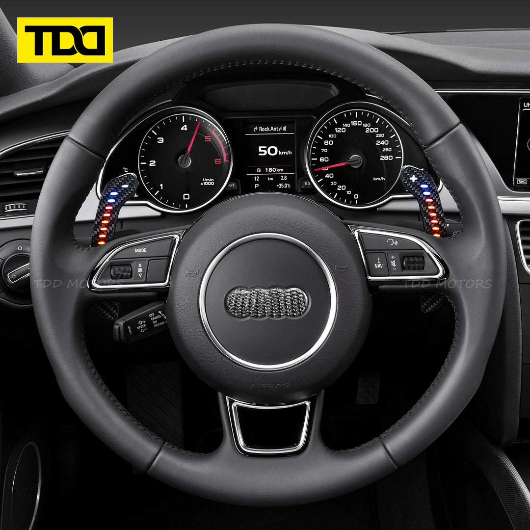 TDD Carbon Fiber Magnetic LED Paddle Shifters For Audi A1 A2 A3 A4 A5 A8 Q2 Q3 Q4 Q5 Q7 Q8 S1 S2 S3 S4 S5 SQ5 SQ7 SQ8 RS1 RS2 RS3 RS4 RS5 RSQ5